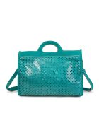 Sac cabas en cuir perforé Gae turquoise - 36x29x16 cm