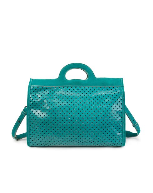 Sac cabas en cuir perforé Gae turquoise - 36x29x16 cm