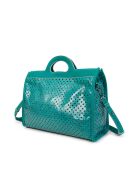 Sac cabas en cuir perforé Gae turquoise - 36x29x16 cm
