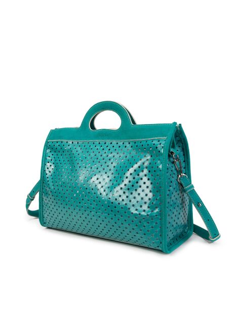 Sac cabas en cuir perforé Gae turquoise - 36x29x16 cm