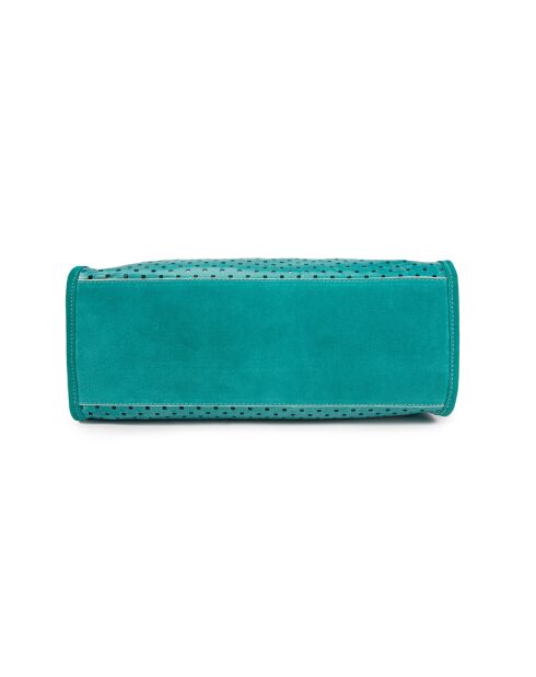 Sac cabas en cuir perforé Gae turquoise - 36x29x16 cm