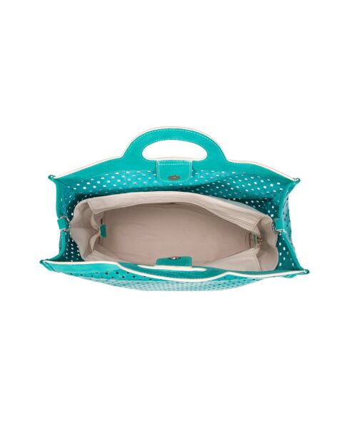 Sac cabas en cuir perforé Gae turquoise - 36x29x16 cm