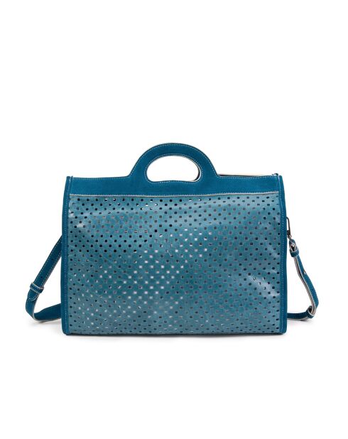 Sac cabas en cuir perforé Gae bleu - 36x29x16 cm
