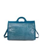 Sac cabas en cuir perforé Gae bleu - 36x29x16 cm