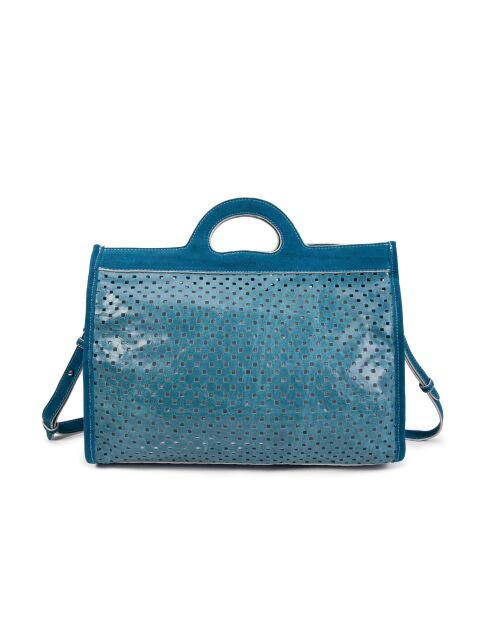 Sac cabas en cuir perforé Gae bleu - 36x29x16 cm