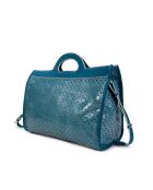 Sac cabas en cuir perforé Gae bleu - 36x29x16 cm
