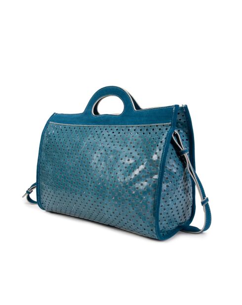Sac cabas en cuir perforé Gae bleu - 36x29x16 cm