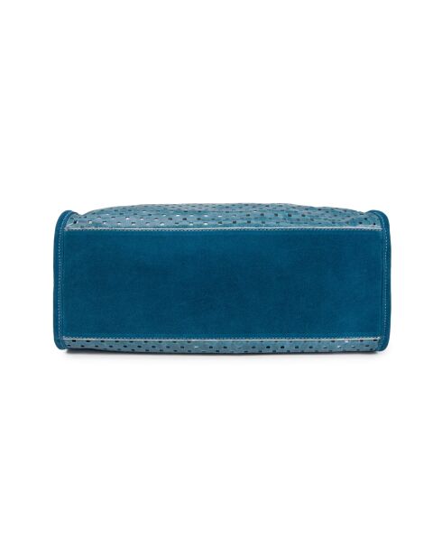 Sac cabas en cuir perforé Gae bleu - 36x29x16 cm