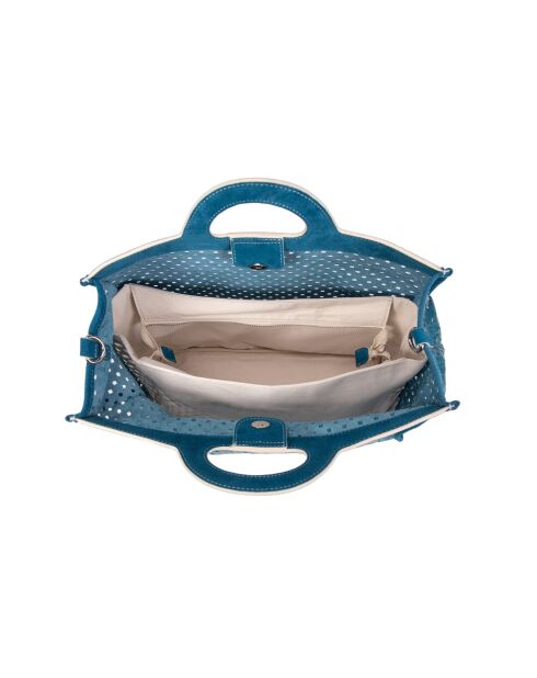 Sac cabas en cuir perforé Gae bleu - 36x29x16 cm