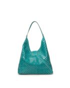 Sac cabas porté épaule en cuir perforé Lune turquoise - 38x28x16 cm