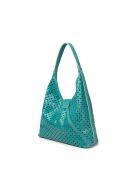 Sac cabas porté épaule en cuir perforé Lune turquoise - 38x28x16 cm