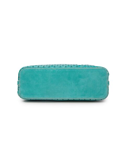 Sac cabas porté épaule en cuir perforé Lune turquoise - 38x28x16 cm