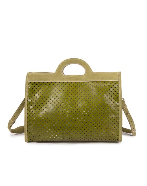 Bolso Gae de piel perforada verde oscuro - 36x29x16 cm