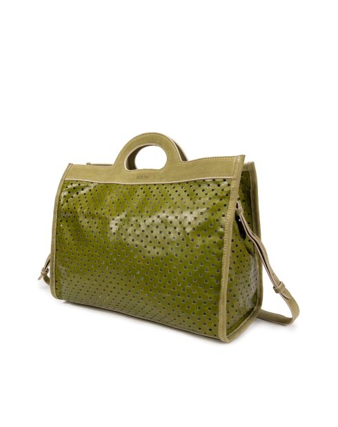 Bolso Gae de piel perforada verde oscuro - 36x29x16 cm