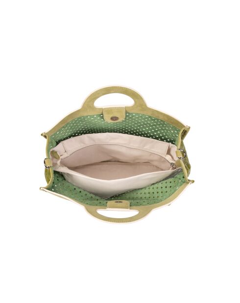 Bolso Gae de piel perforada verde oscuro - 36x29x16 cm
