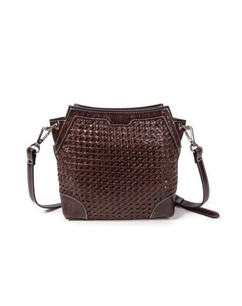 Sac porté bandoulière en cuir tressé Bonbon moka - 18x17x8,5 cm