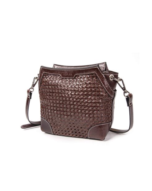 Sac porté bandoulière en cuir tressé Bonbon moka - 18x17x8,5 cm