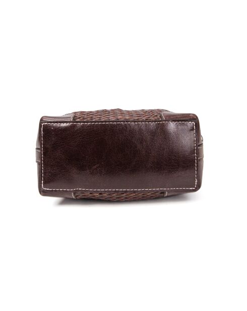Sac porté bandoulière en cuir tressé Bonbon moka - 18x17x8,5 cm