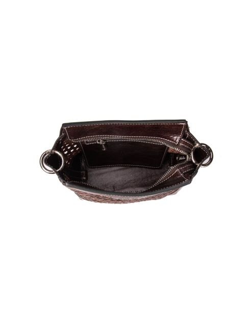 Sac porté bandoulière en cuir tressé Bonbon moka - 18x17x8,5 cm