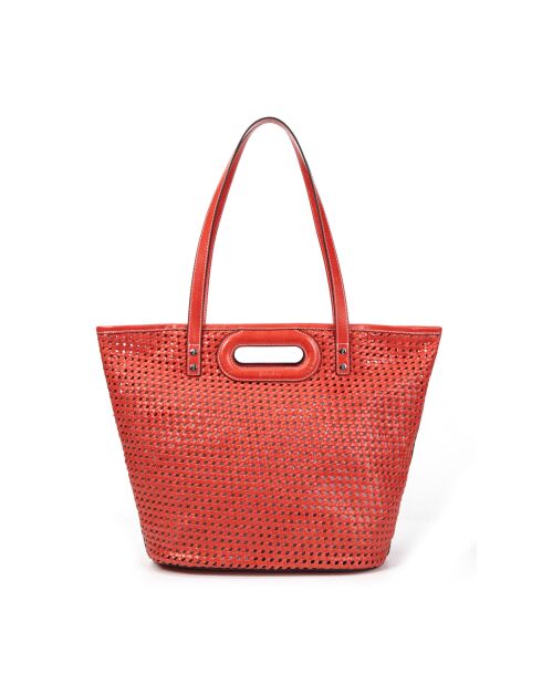 Sac cabas porté épaule en cuir tressé Ofine feu - 29x30x16 cm