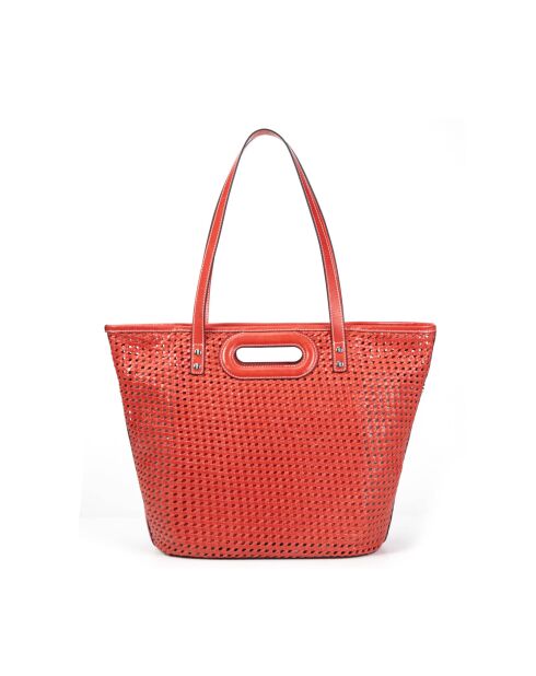 Sac cabas porté épaule en cuir tressé Ofine feu - 29x30x16 cm