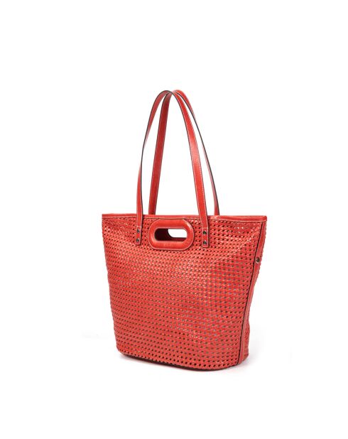 Sac cabas porté épaule en cuir tressé Ofine feu - 29x30x16 cm