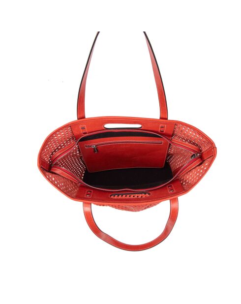 Sac cabas porté épaule en cuir tressé Ofine feu - 29x30x16 cm