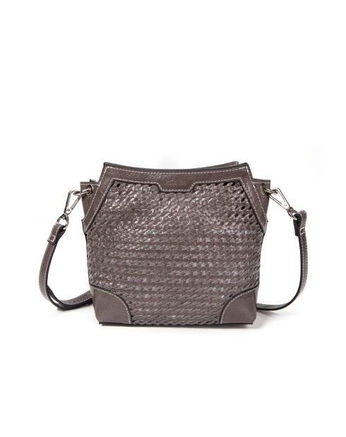 Sac porté bandoulière en cuir tressé Bonbon gris furlo - 18x17x8,5 cm