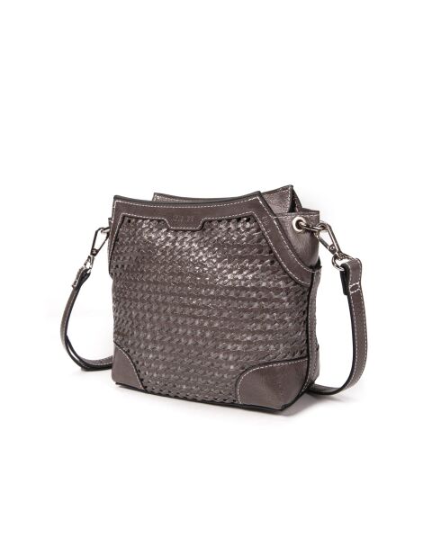 Sac porté bandoulière en cuir tressé Bonbon gris furlo - 18x17x8,5 cm
