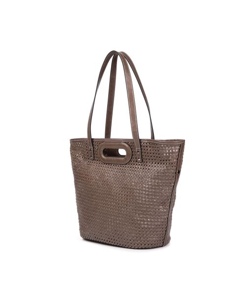Ofine Schultertasche aus geflochtenem Leder in Taupe - 29x30x16 cm