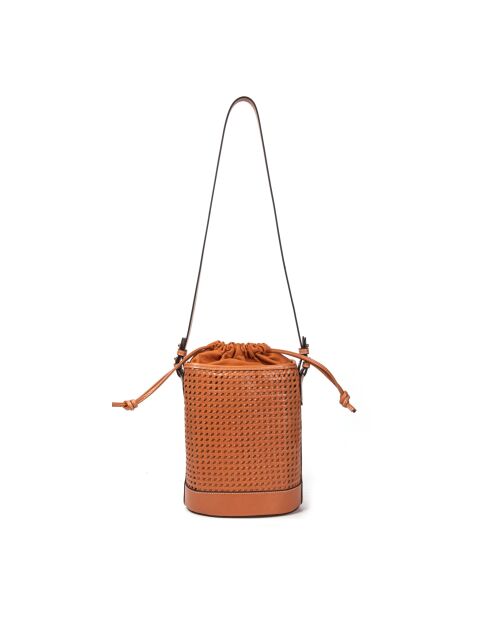 Bolso bandolera de piel tejida Louvre marrón - 19x25x14 cm
