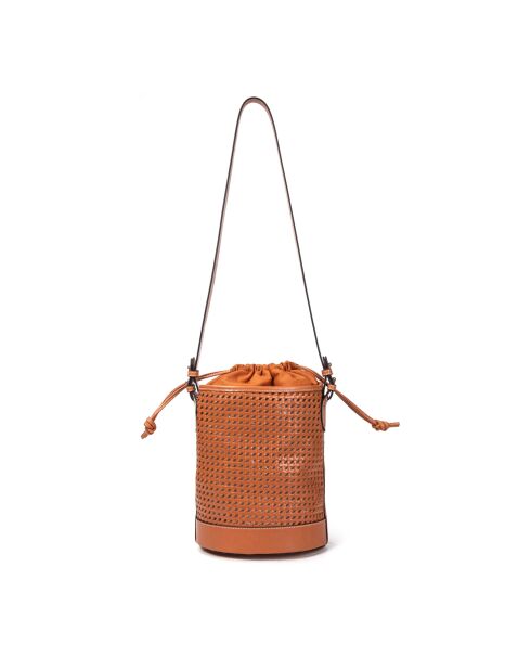 Bolso bandolera de piel tejida Louvre marrón - 19x25x14 cm