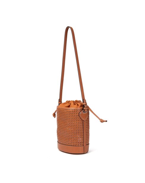 Bolso bandolera de piel tejida Louvre marrón - 19x25x14 cm