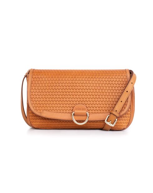 Sac porté bandoulière en cuir Zelie tresse cognac - 32x16x12 cm