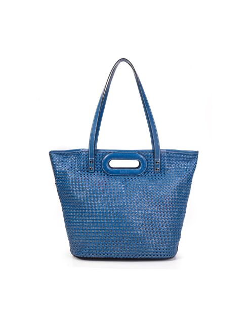 Bolso bandolera de piel tejida Ofine azul cobalto - 29x30x16 cm