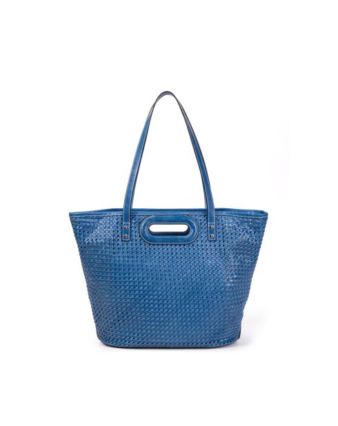 Bolso bandolera de piel tejida Ofine azul cobalto - 29x30x16 cm