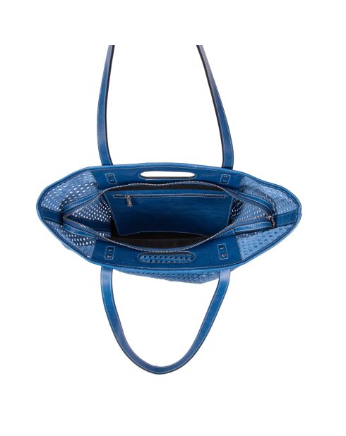 Bolso bandolera de piel tejida Ofine azul cobalto - 29x30x16 cm