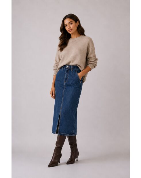 Falda elegante de algodón con jeans azules