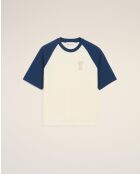 Ami de Coeur gehäkeltes Baumwoll-T-Shirt weiß/blau