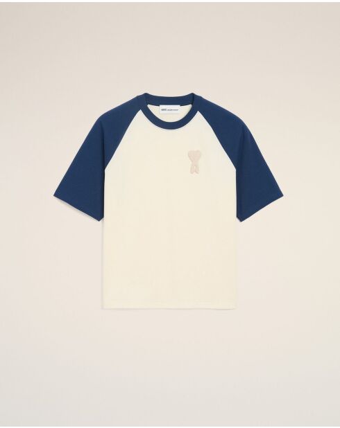 Ami de Coeur gehäkeltes Baumwoll-T-Shirt weiß/blau