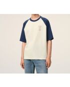 Ami de Coeur gehäkeltes Baumwoll-T-Shirt weiß/blau