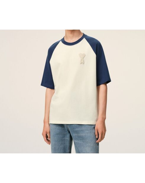 Ami de Coeur gehäkeltes Baumwoll-T-Shirt weiß/blau