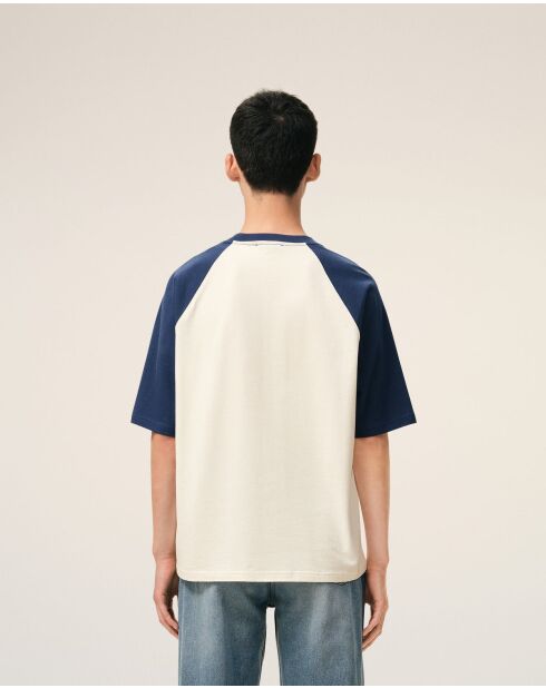 Ami de Coeur gehäkeltes Baumwoll-T-Shirt weiß/blau