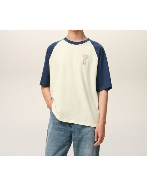 Ami de Coeur gehäkeltes Baumwoll-T-Shirt weiß/blau