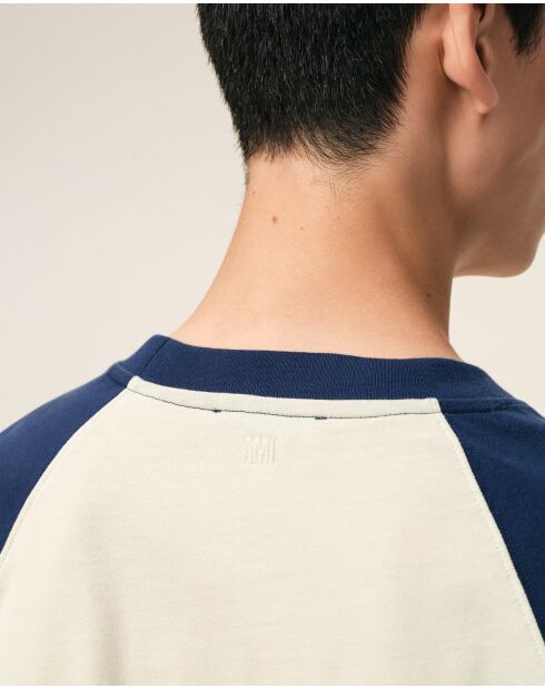 Ami de Coeur gehäkeltes Baumwoll-T-Shirt weiß/blau