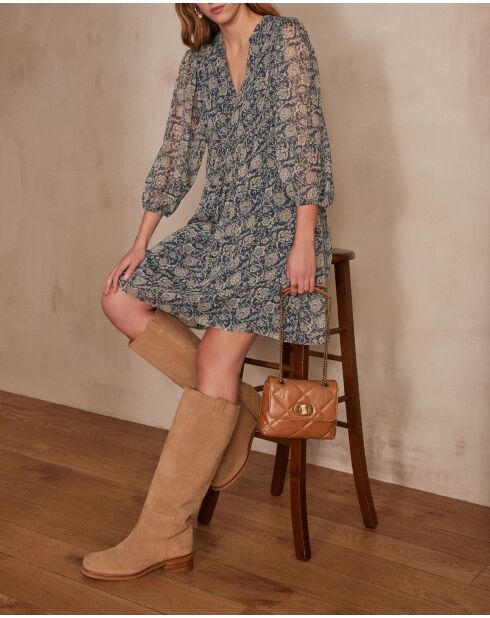 Marineblauwe jurk met print Liana