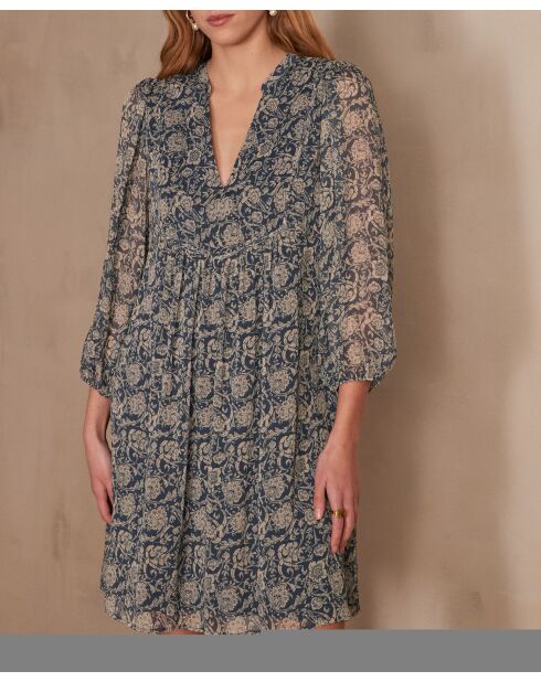 Marineblauwe jurk met print Liana