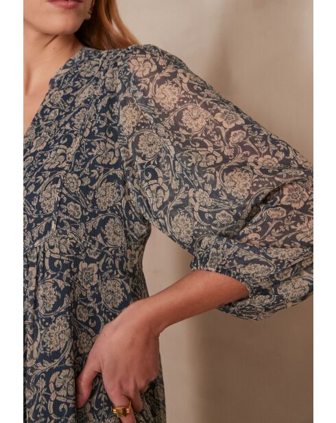 Marineblauwe jurk met print Liana