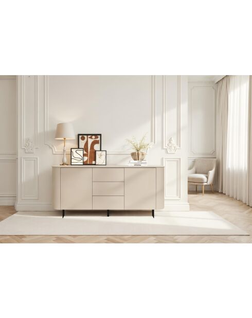 Buffet 2 portes, 3 tiroirs avec pied métal ORTISEI cachemire - 180x83x43 cm
