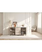 Buffet 2 portes, 3 tiroirs avec pied métal ORTISEI cachemire - 180x83x43 cm
